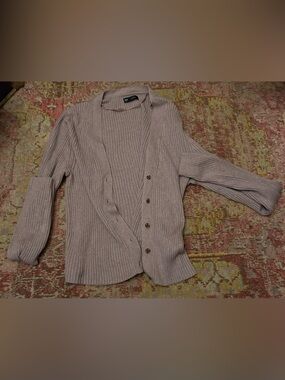 GAP Women's Ribbed Button-Front Cardigan Light Purple size Large